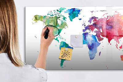 Magnetic dry erase board Watercolor world map
