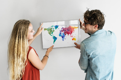 Magnetic dry erase board Watercolor world map