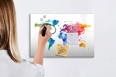 Magnetic dry erase board Watercolor world map