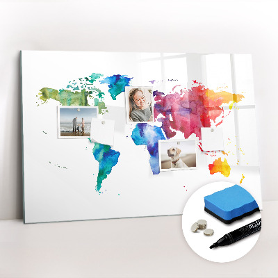 Magnetic dry erase board Watercolor world map