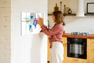 Magnetic dry erase board Watercolor world map