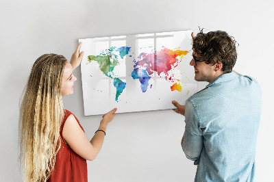 Magnetic dry erase board Watercolor world map