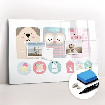 Dry erase magnetic board Happy animals