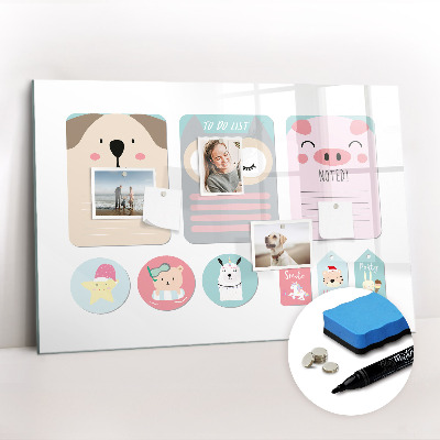 Dry erase magnetic board Happy animals