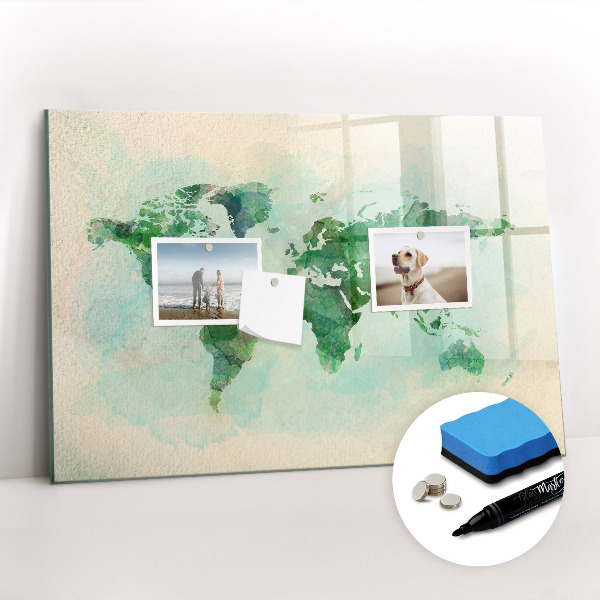 Magnetic dry erase board Watercolor world map