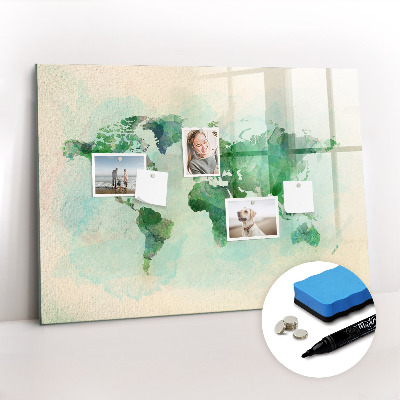 Magnetic dry erase board Watercolor world map