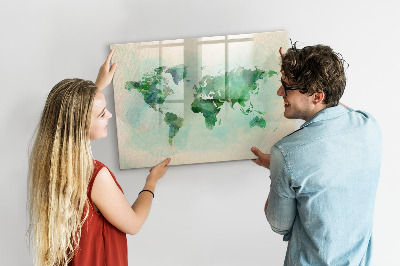 Magnetic dry erase board Watercolor world map