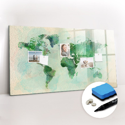 Magnetic dry erase board Watercolor world map