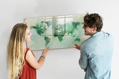 Magnetic dry erase board Watercolor world map