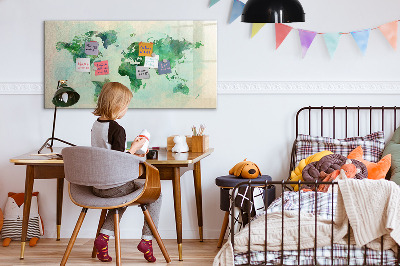 Magnetic dry erase board Watercolor world map