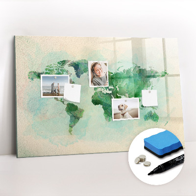 Magnetic dry erase board Watercolor world map