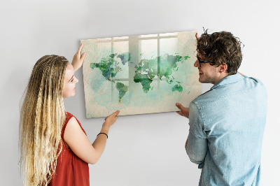 Magnetic dry erase board Watercolor world map