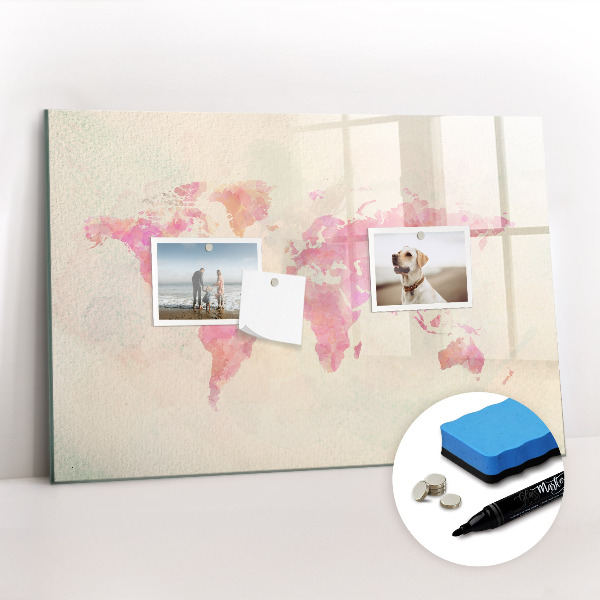 Dry erase magnetic board Watercolor world map