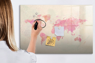 Dry erase magnetic board Watercolor world map