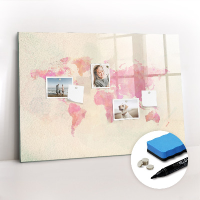 Dry erase magnetic board Watercolor world map