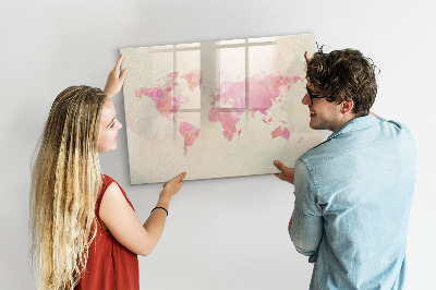 Dry erase magnetic board Watercolor world map