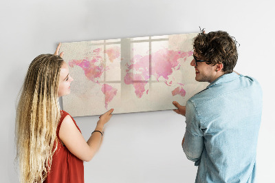 Dry erase magnetic board Watercolor world map