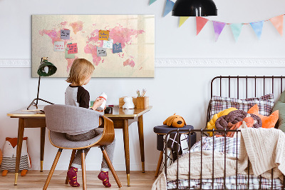 Dry erase magnetic board Watercolor world map