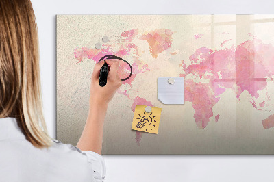 Dry erase magnetic board Watercolor world map