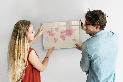 Dry erase magnetic board Watercolor world map