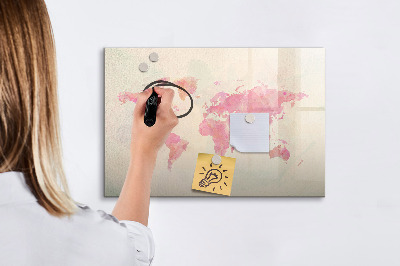 Dry erase magnetic board Watercolor world map