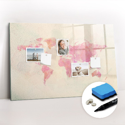 Dry erase magnetic board Watercolor world map