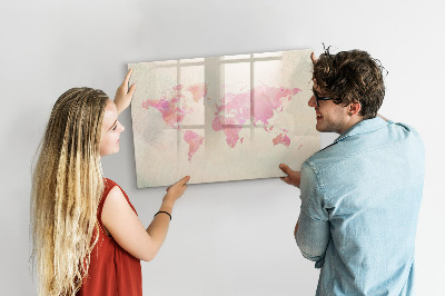 Dry erase magnetic board Watercolor world map