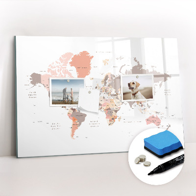 Dry erase magnetic board World map