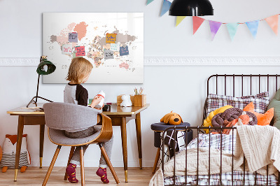 Dry erase magnetic board World map