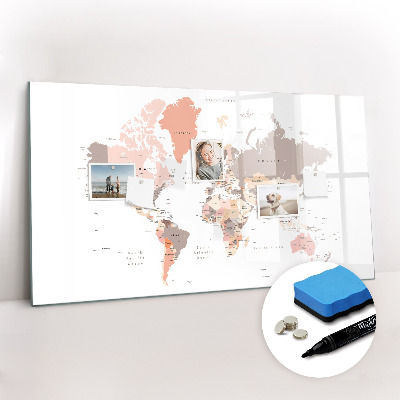 Dry erase magnetic board World map