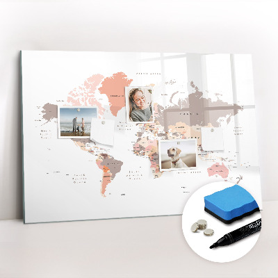 Dry erase magnetic board World map