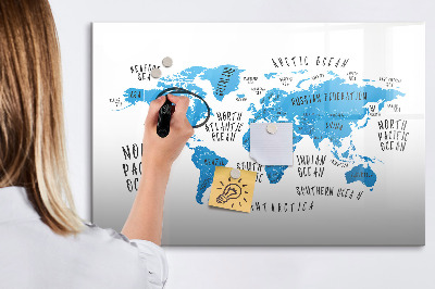 Dry erase magnetic board Blue earth map
