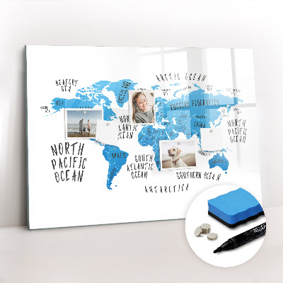 Dry erase magnetic board Blue earth map