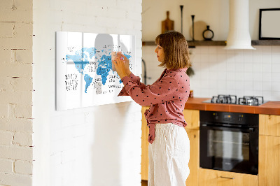 Dry erase magnetic board Blue earth map