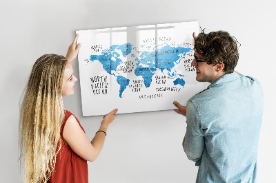 Dry erase magnetic board Blue earth map