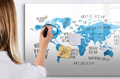 Dry erase magnetic board Blue earth map