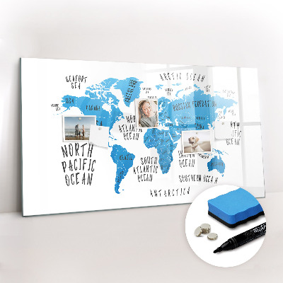 Dry erase magnetic board Blue earth map