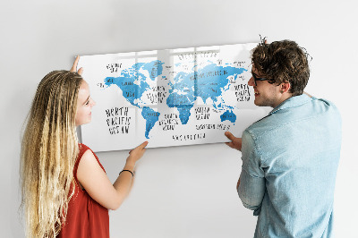 Dry erase magnetic board Blue earth map