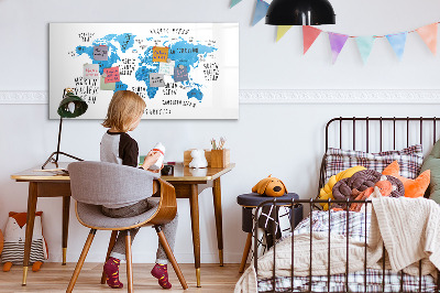 Dry erase magnetic board Blue earth map