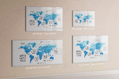 Dry erase magnetic board Blue earth map
