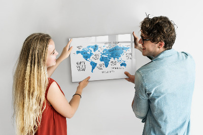 Dry erase magnetic board Blue earth map