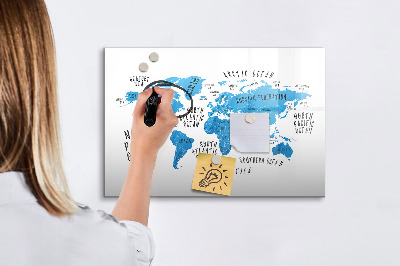 Dry erase magnetic board Blue earth map