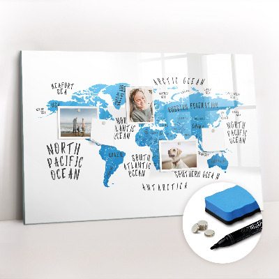 Dry erase magnetic board Blue earth map