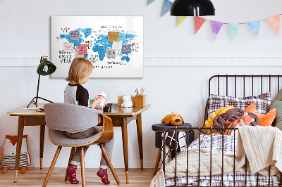 Dry erase magnetic board Blue earth map
