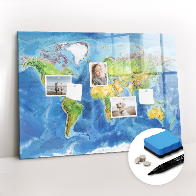 Magnetic dry erase board World map