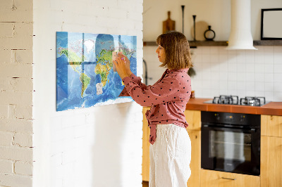 Magnetic dry erase board World map