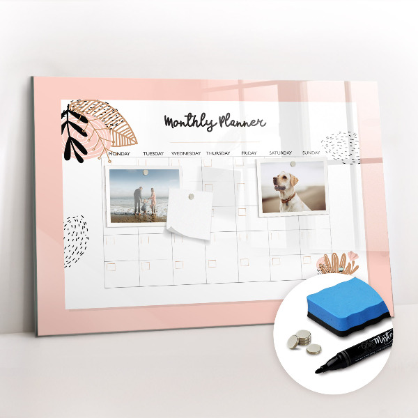 Magnetic drawing board Monthly Planner with Flowers