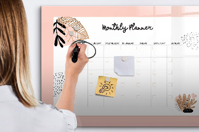 Dry erase magnetic board Monthly Planner with Flowers