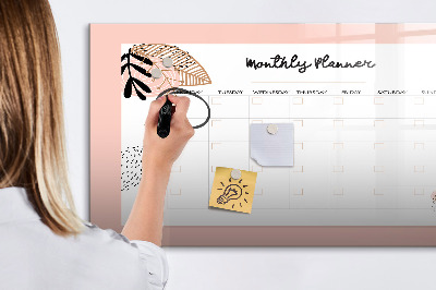 Dry erase magnetic board Monthly Planner with Flowers