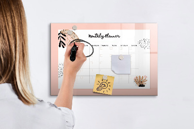 Dry erase magnetic board Monthly Planner with Flowers